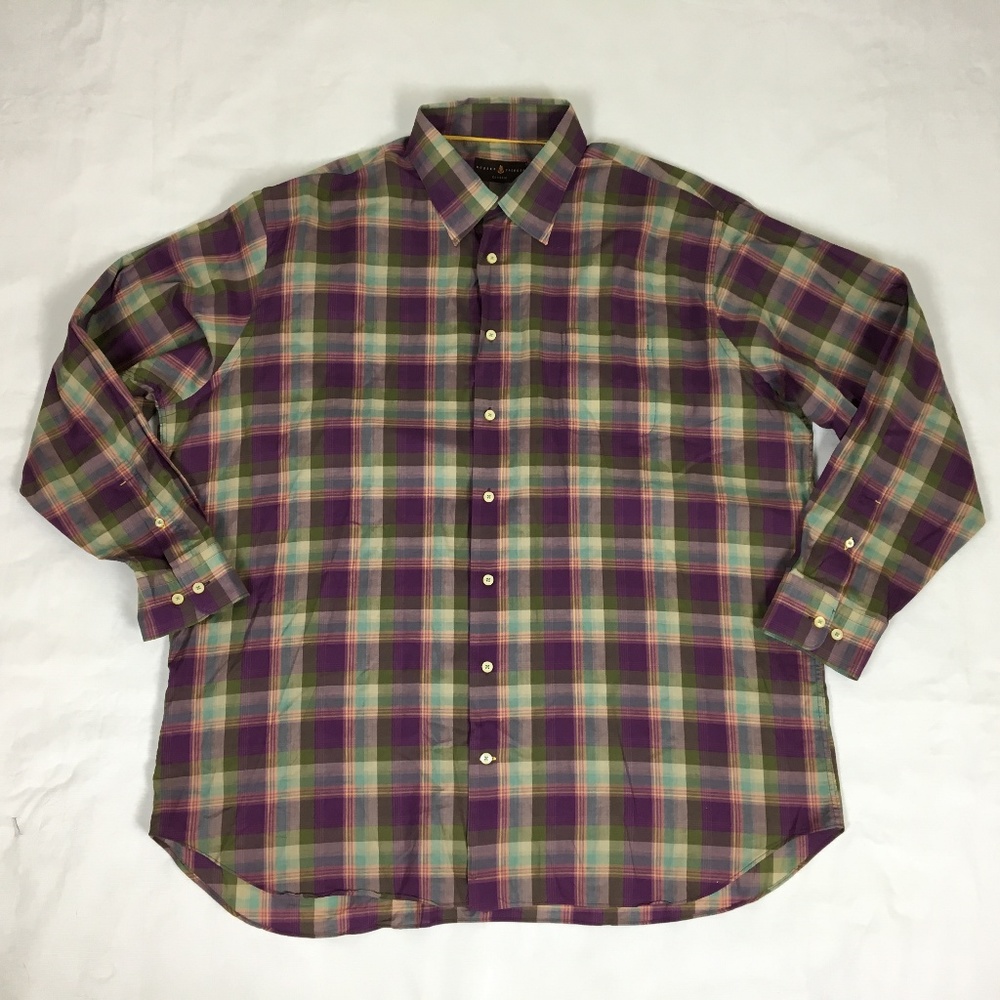 Robert Talbott Long Sleeve Plaid Shirt XXL Cotton
